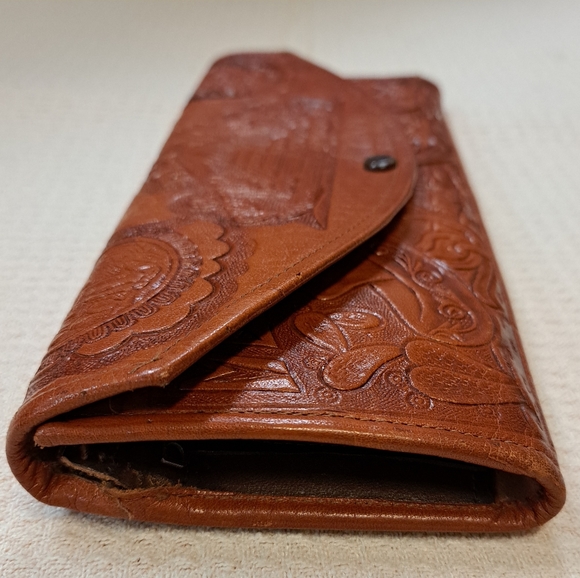 Alejandro Yeo Clutch Wallet Hand Tooled Pure Leather Floral Engraved With Mexico - Picture 3 of 16